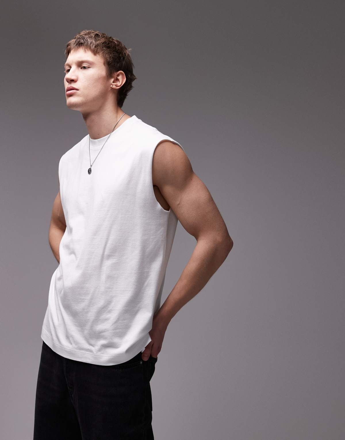 Topman oversized fit sleeveless t-shirt in white