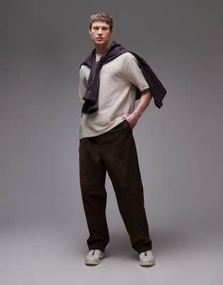 Topman Oversized Fit Smart Ribbed T-shirt In Neutral