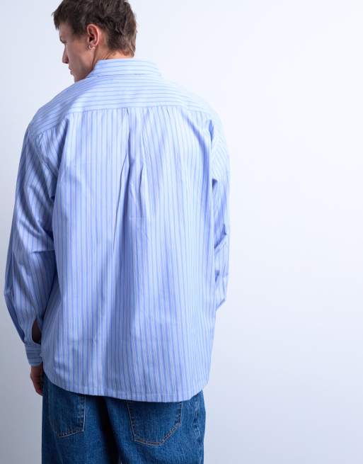 Topman oversized fit stripe shirt in blue, 5 of 5