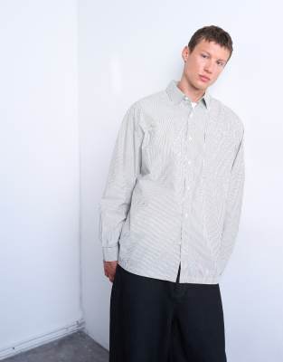 Topman Oversized Fit Striped Shirt In Neutral
