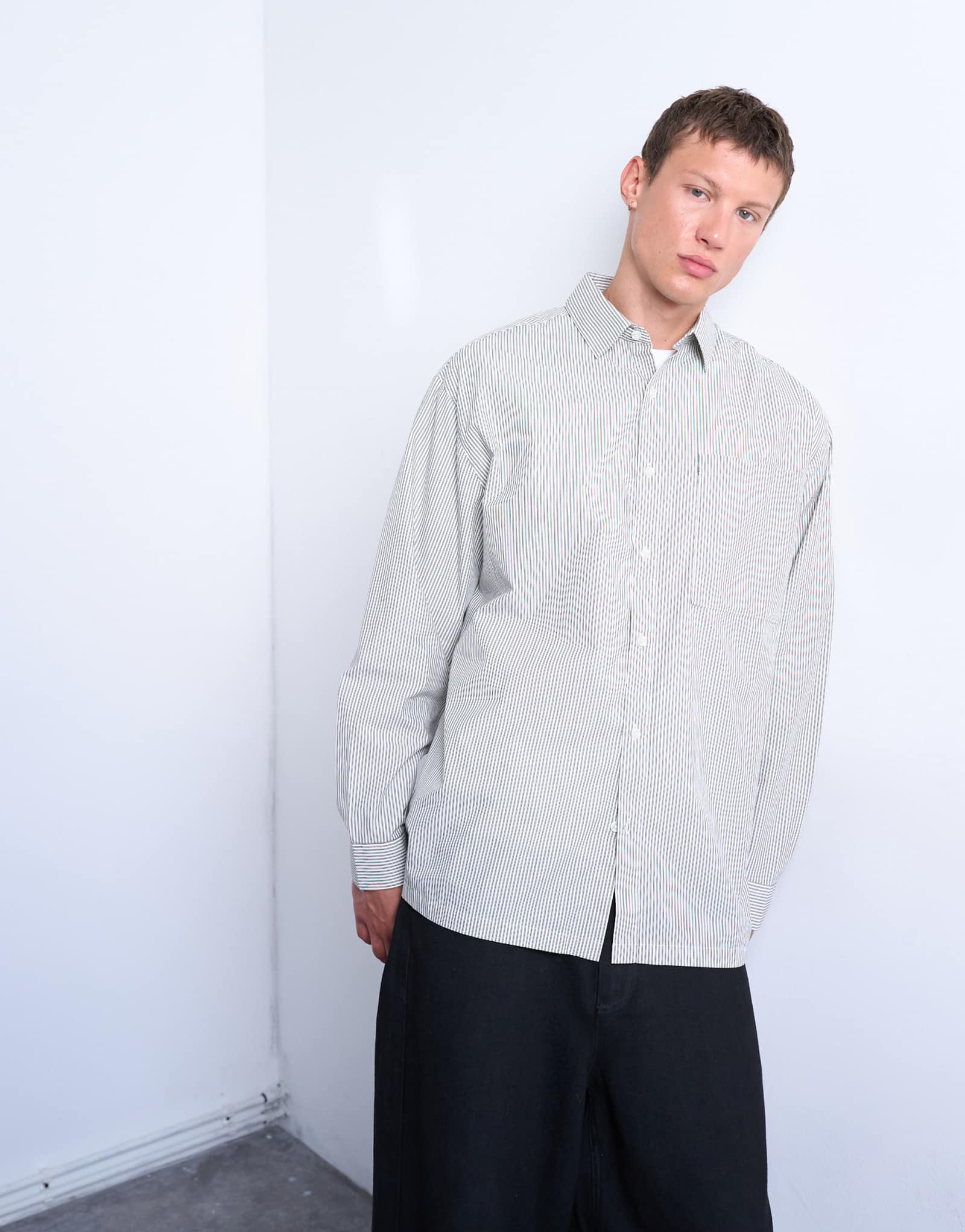Рубашка в полоску Topman oversize fit черного и бежевого цветов