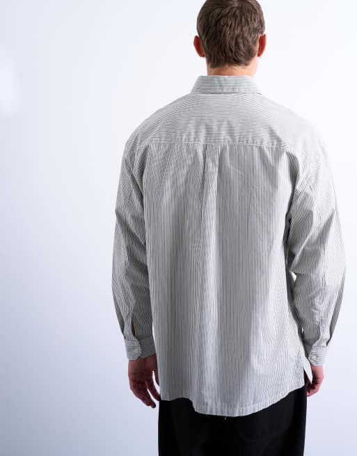 Topman oversized fit striped shirt in black & ecru, 5 of 5