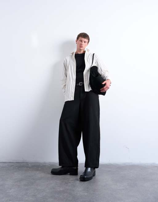 Topman oversized fit stripe shirt in ecru