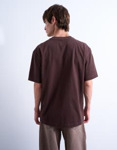 Model wearing Oversized fit suede touch t-shirt in brown