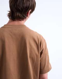 Model wearing Oversized fit suede touch t-shirt in camel