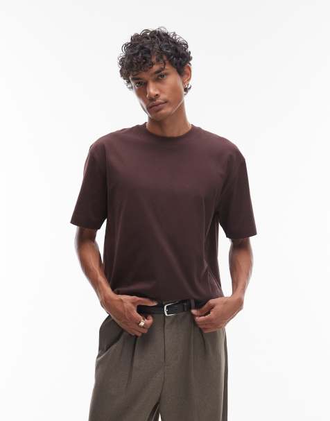 Topman oversized fit sueded t-shirt in brown - view 1