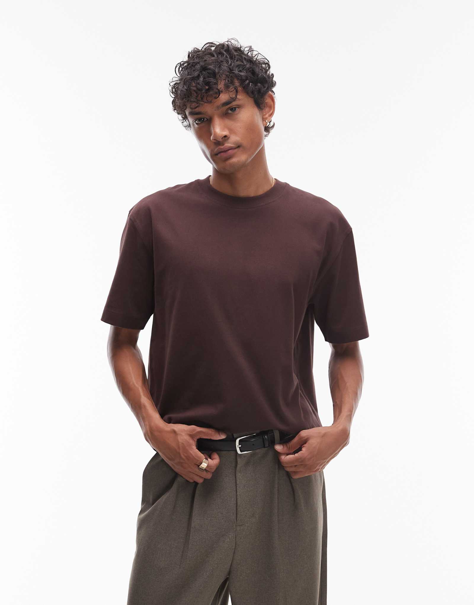 Коричневая замшевая футболка Topman oversize fit