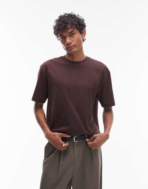 Topman oversized fit sueded t-shirt in brown