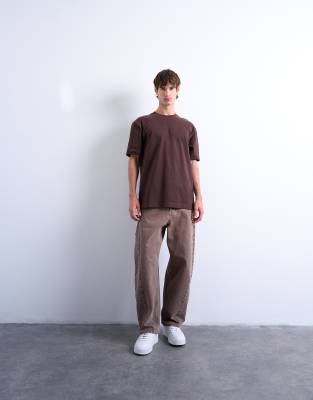 Topman Oversized Fit Sueded T-shirt In Brown