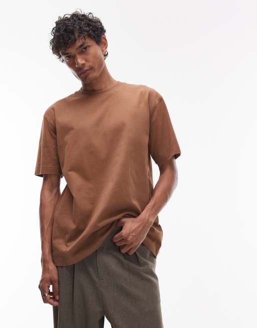 Topman oversized fit sueded t-shirt in camel