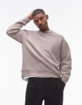 [Topman] Topman oversized fit sweatshirt in stone-Neutral XL Mink