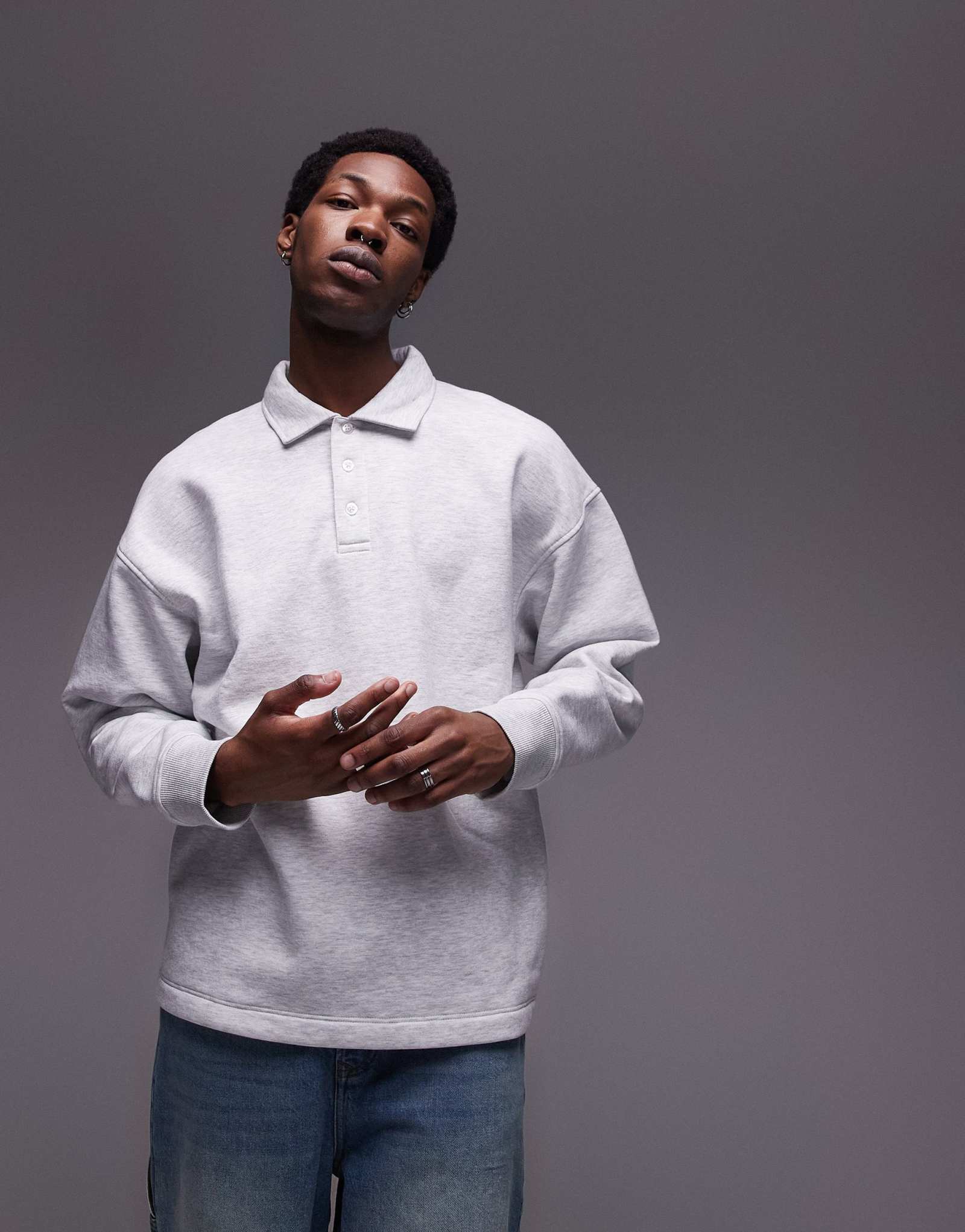 Толстовка-поло из вереска Topman oversize fit светло-серого цвета 8790₽