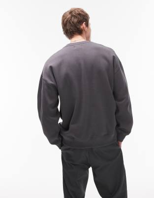 Shop Topman Oversized Fit Sweatshirt With 96 Embroidery In Gray