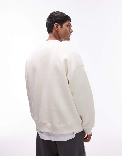 Topman oversized fit sweatshirt with abstract flower print in ecru, 4 of 4