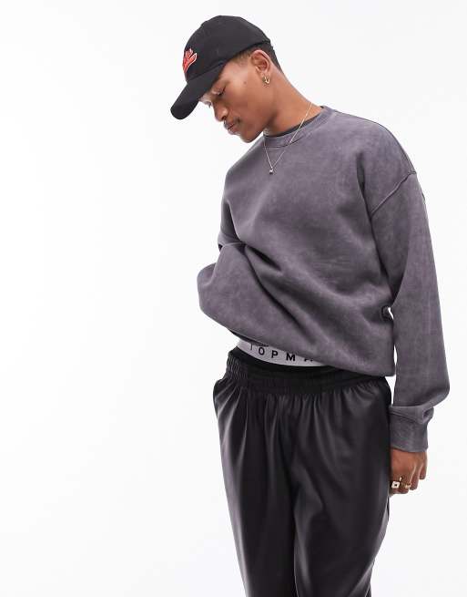 Topman oversized fit sweatshirt with acid wash in black