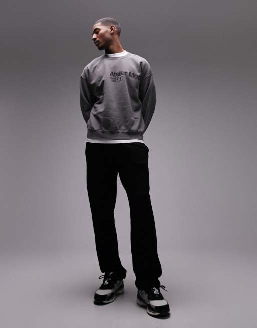 Topman oversized fit sweatshirt with atelier print in washed black