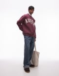 [Topman] Topman oversized fit sweatshirt with Austin chenille embroidery in burgundy-Red L BURGUNDY
