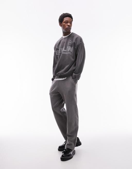 Topman oversized fit sweatshirt with berlin print in washed black