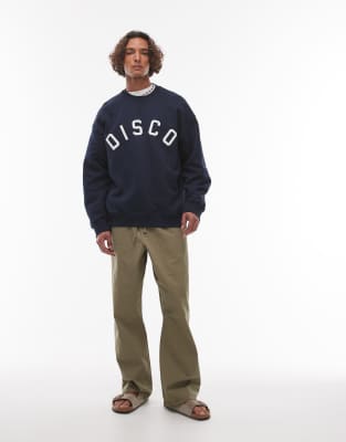 TOPMAN OVERSIZED FIT SWEATSHIRT WITH DISCO APPLIQUE EMBROIDERY 