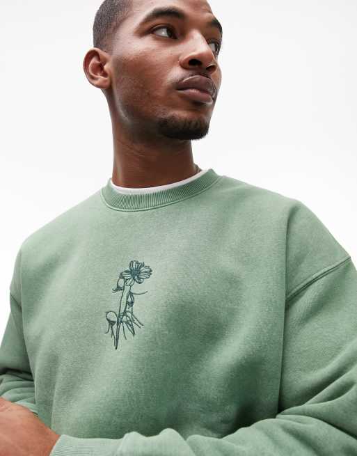 Green embroidered online sweatshirt