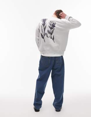 Topman Oversized Fit Sweatshirt With Front And Back Floral Motif Print In Gray