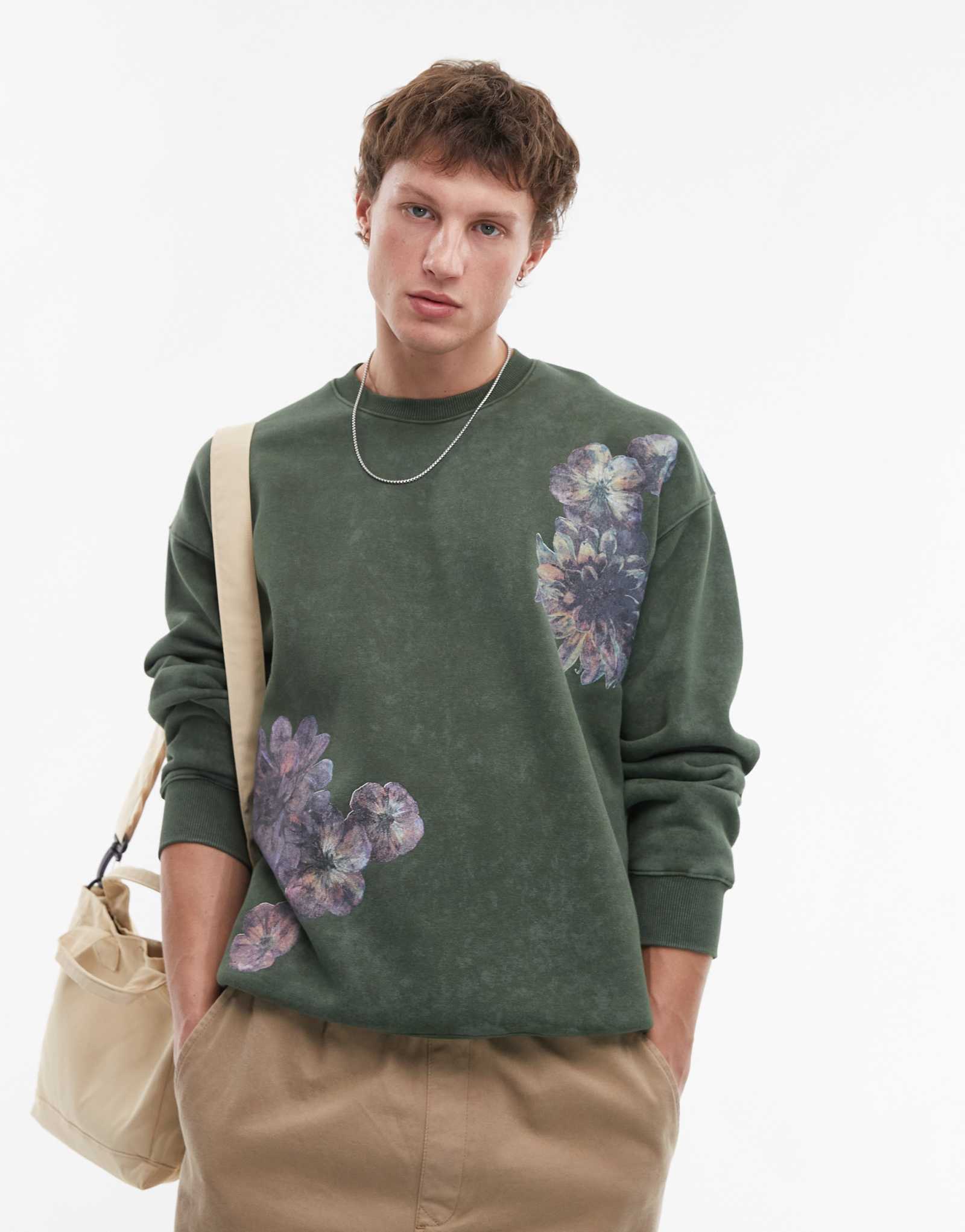 Толстовка Topman oversize fit с принтом в зеленом цвете