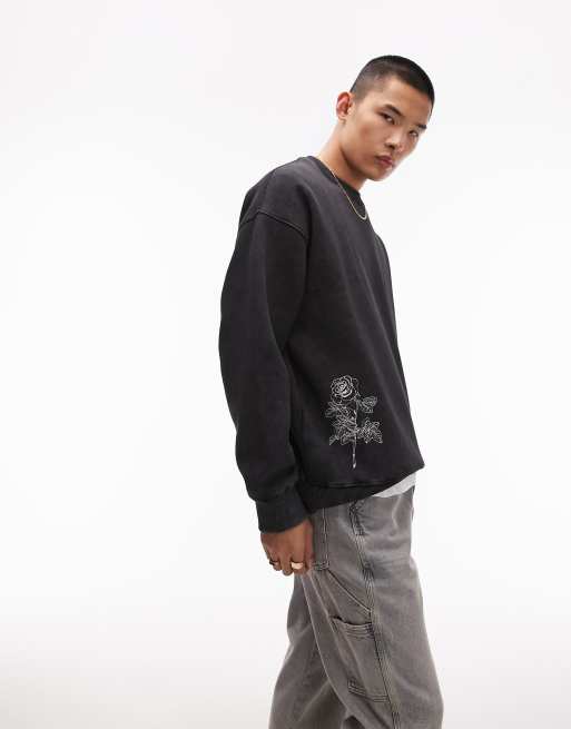 Topman oversized fit sweatshirt with front and back floral