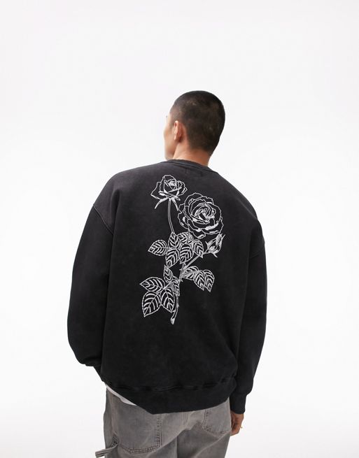 Topman oversized fit sweatshirt with front and back floral