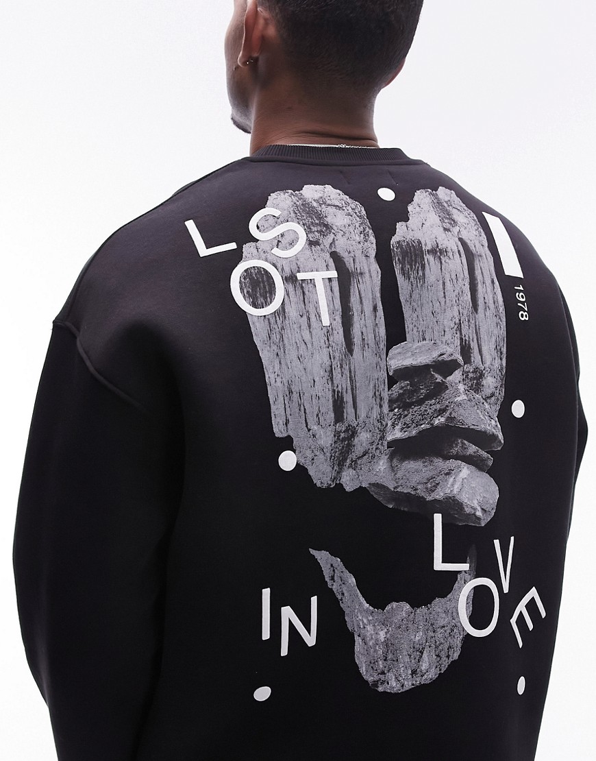 oversized fit sweatshirt with front and back lost in love print in black