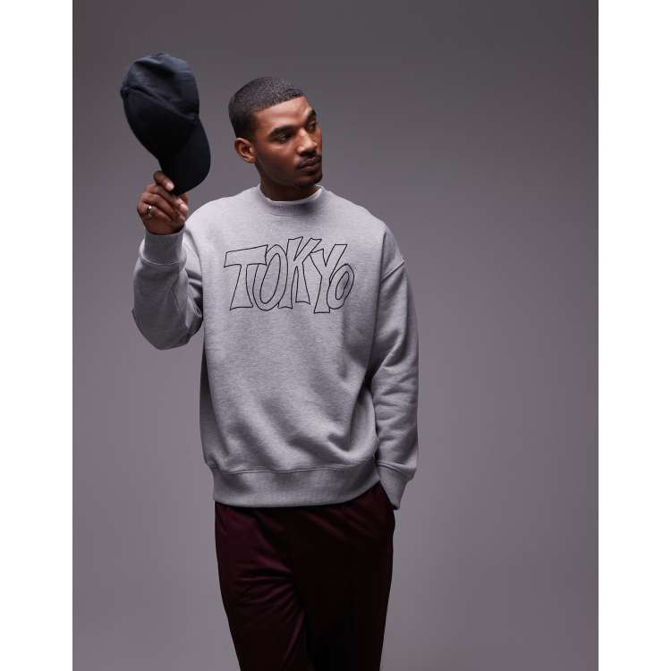 Topman oversized fit sweatshirt with front and back Tokyo textured