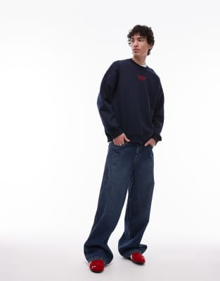 Shop Topman Oversized Fit Sweatshirt With Kansas State Embroidery In Black