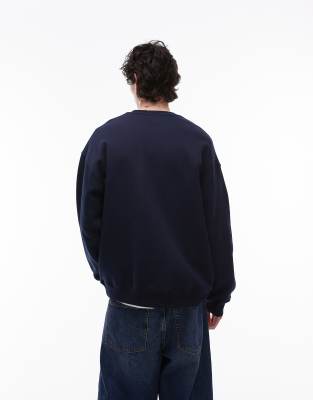 Shop Topman Oversized Fit Sweatshirt With Letter Chenille Embroidery In Blue