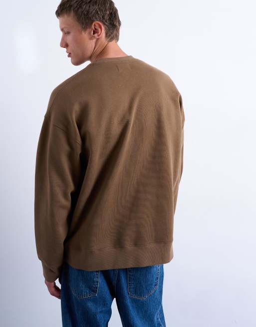 Topman oversized fit sweatshirt with letter embroidery in brown, 5 of 5