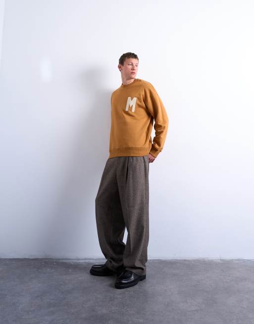 Topman oversized fit sweatshirt with Maison de Chambéry back embroidery in brown, 2 of 5