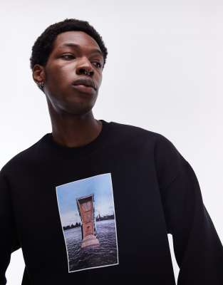 Topman Oversized Fit Sweatshirt With New York Photographic Print In Black