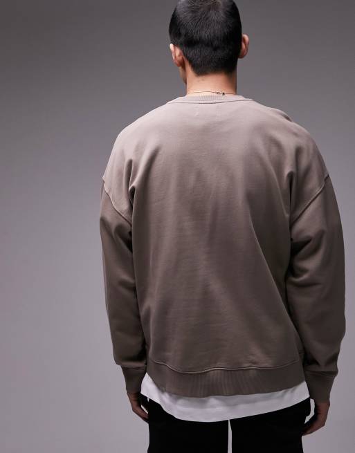 Topman oversized fit sweatshirt with Nolita embroidery in washed brown, 4 of 4
