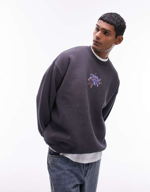 Topman oversized fit sweatshirt with painted floral print in