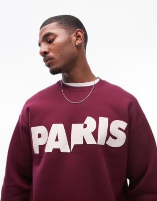 oversized fit sweatshirt with Paris print in burgundy-Auburn