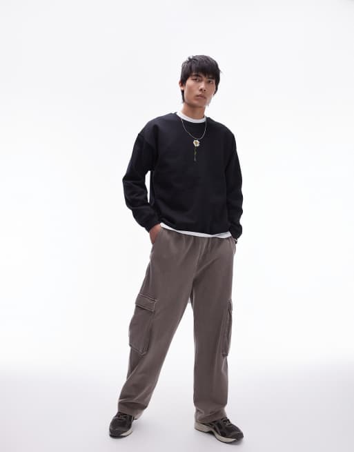 Topman oversized fit sweatshirt with pressed daisy chest embroidery in black, 4 of 4