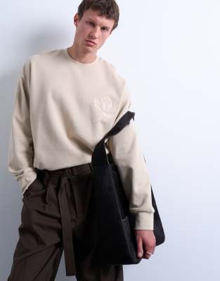 Topman Oversized Fit Sweatshirt With Raised Floral Print In Neutral