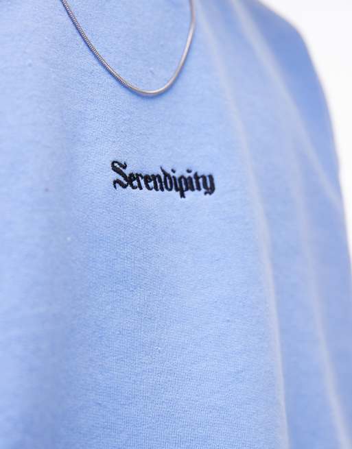 Topman oversized fit sweatshirt with serendipity embroidery in light blue, 2 of 4