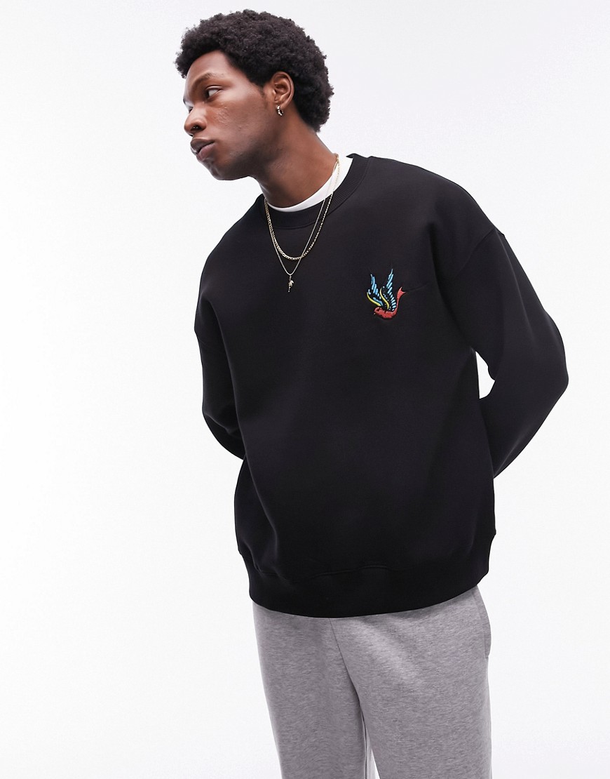 oversized fit sweatshirt with swallow embroidery in black