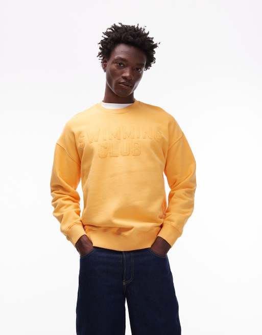 Topman oversized fit sweatshirt with swimming club embroidery in washed orange, 3 of 4