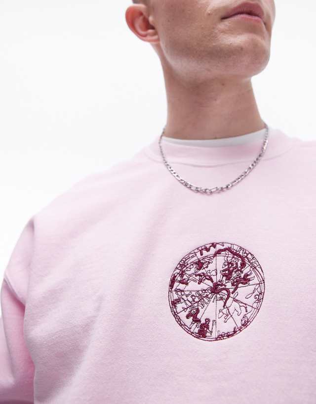 Topman - oversized fit sweatshirt with zodiac print in washed pink