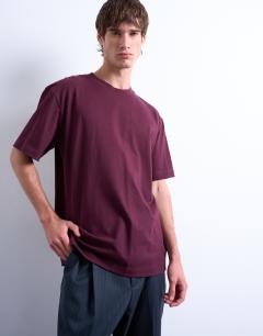 Model wearing Oversized fit t-shirt in aubergine