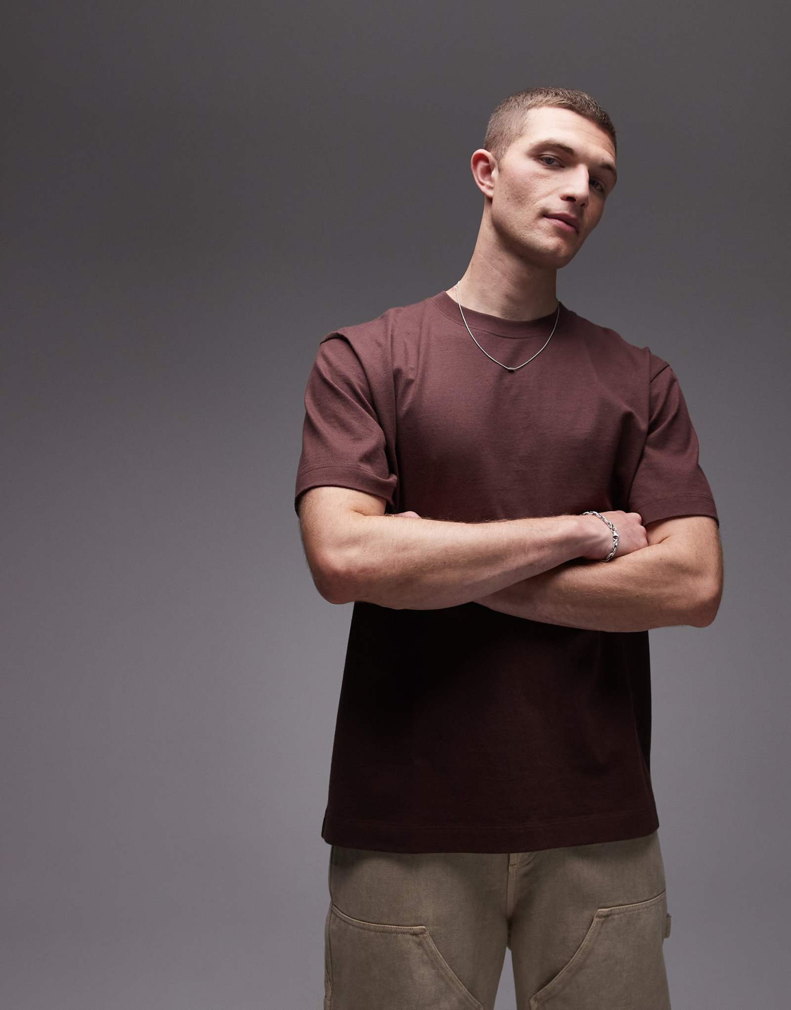 Футболка Topman oversize fit коричневого цвета
