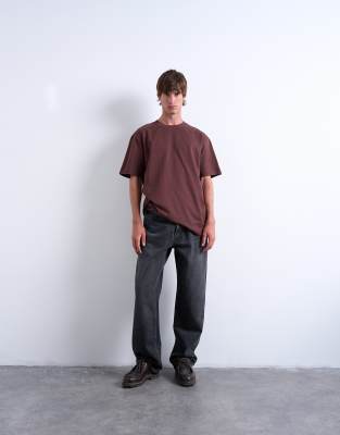 Topman Oversized Fit Sueded T-shirt In Brown
