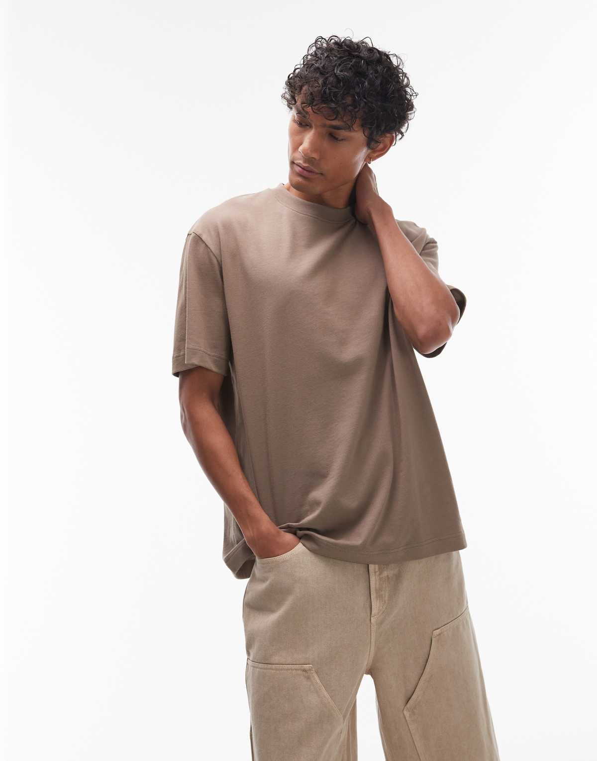 Topman oversized fit t-shirt in brown
