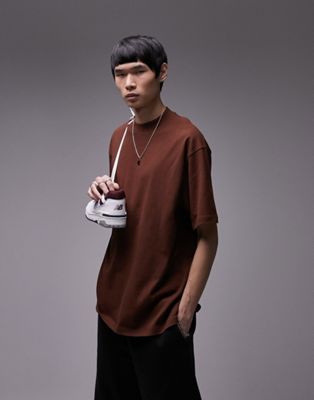 Topman oversized fit t-shirt in mid brown