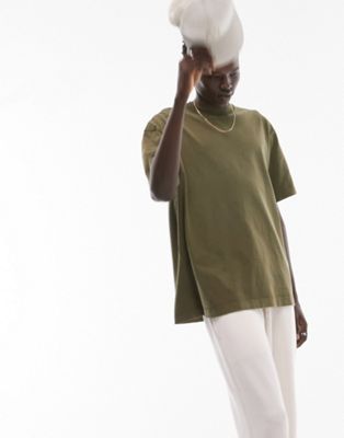 Topman oversized fit t-shirt in washed khaki-Green
